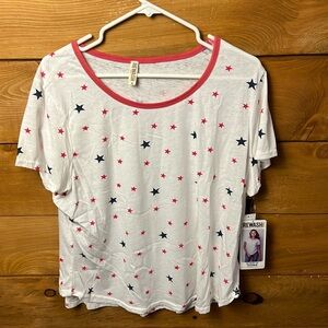Rewash women’s‎ T-shirt XL short sleeve red blue stars Americana Fourth of July